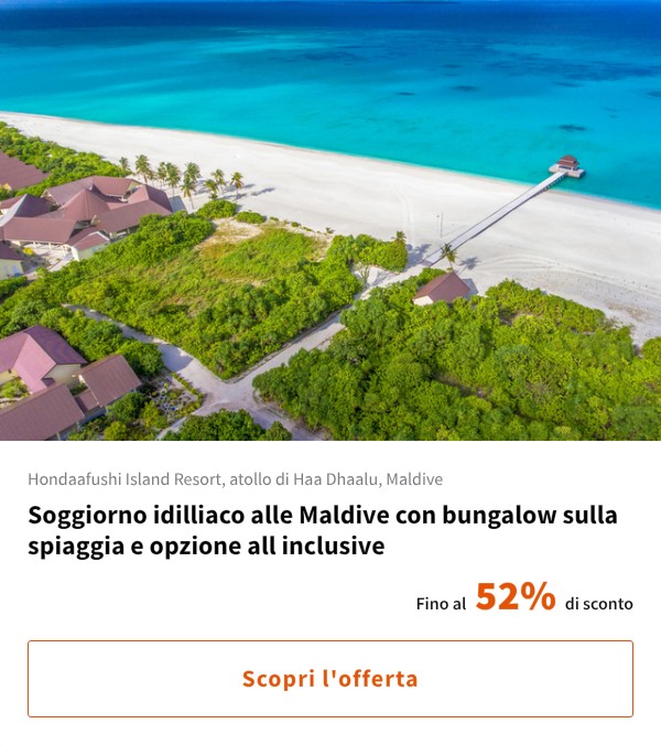 Soggiorno idilliaco alle Maldive con bungalow sulla spiaggia e opzione all inclusive