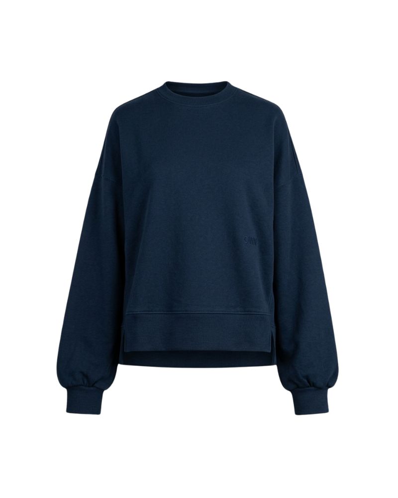 Felpa Girocollo Loose Fit in Interlock Navy