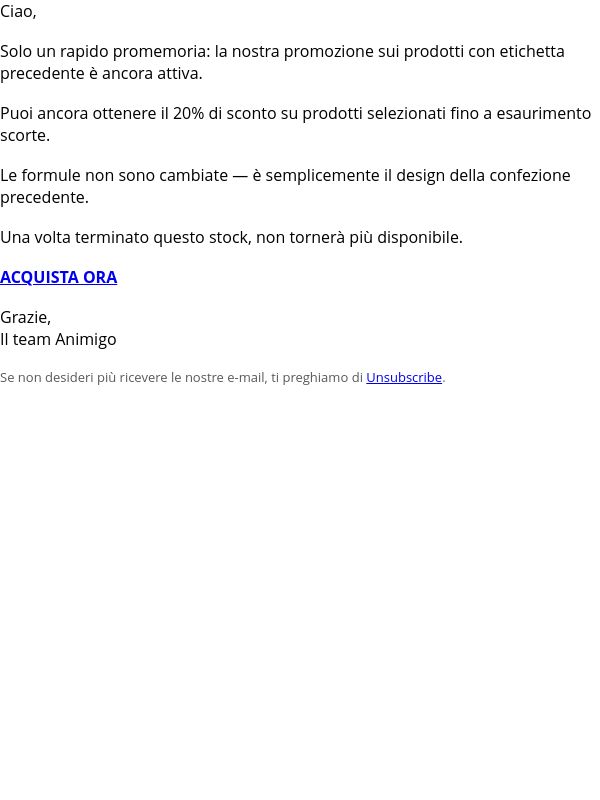 Promemoria: 20% di sconto sui prodotti con etichetta precedente