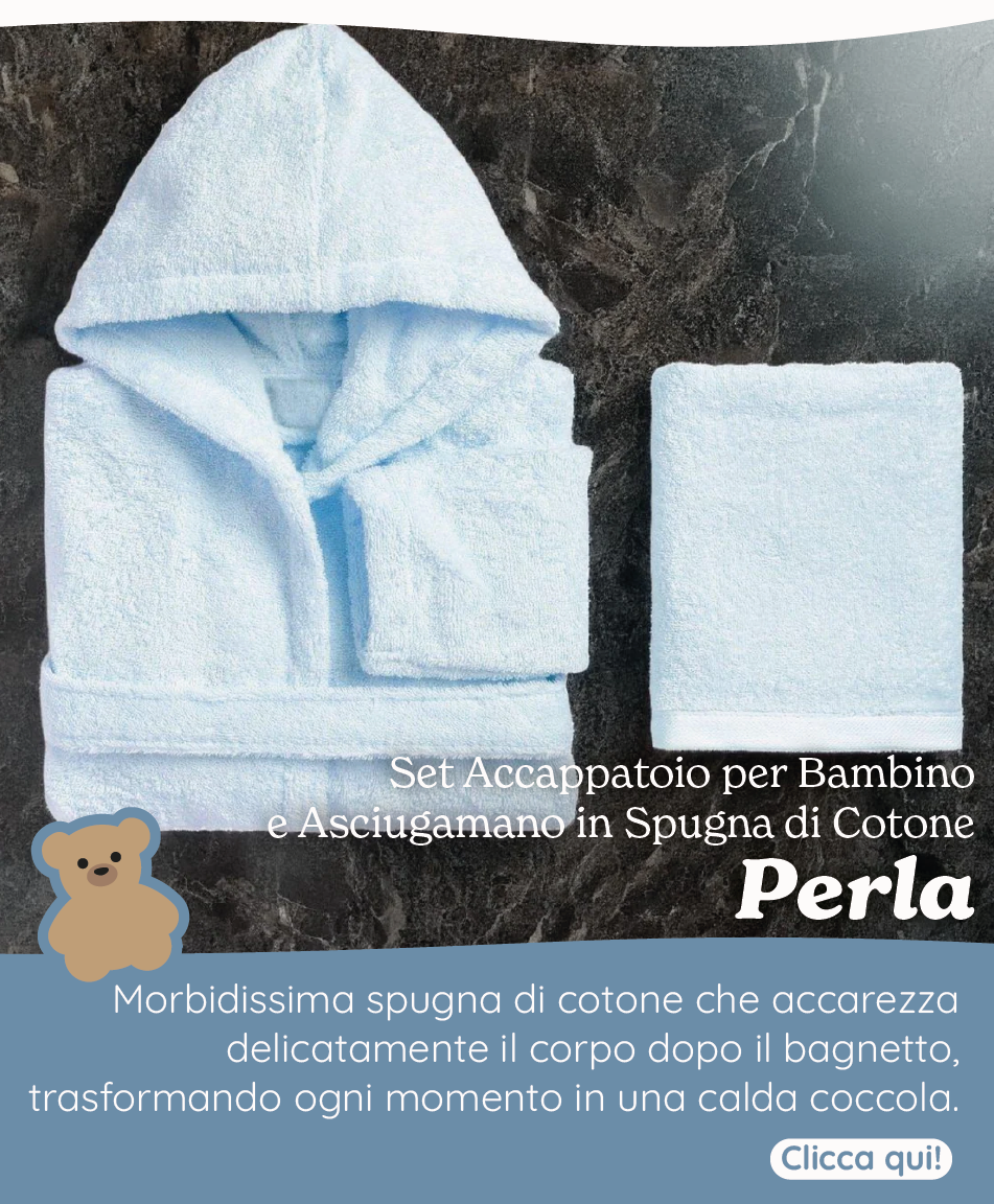 Set Accappatoio e Asciugamano in Spugna di Cotone - Perla