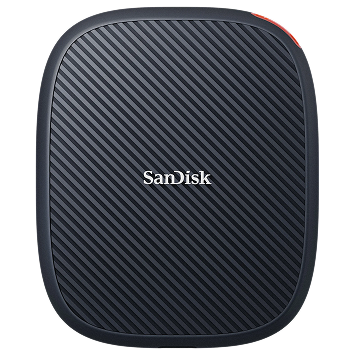 SSD portatile SanDisk con finitura nera testurizzata.