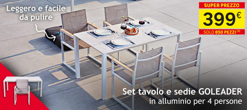 Set tavolo e sedie in alluminio per 4 persone 399 &euro; solo 850 pezzi