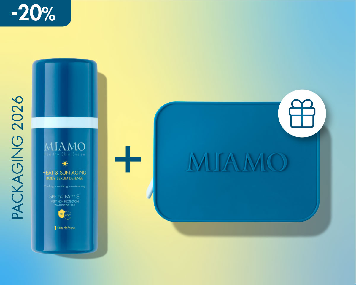 HEAT & SUN AGING BODY SERUM DEFENSE (packaging 2026) Acquista il siero solare corpo rinfrescante, lenitivo e idratante in OMAGGIO la Sunsafe Silicon Pouch.