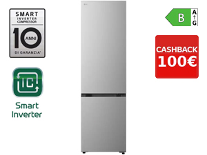 LG GBBS322BPY Frigorifero combinato Fit & Max 60cm, Classe B, 375L, AI Inverter, Prime Silver