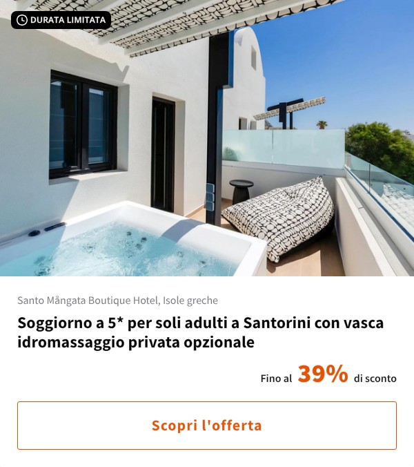 Soggiorno a 5* per soli adulti a Santorini con vasca idromassaggio privata opzionale