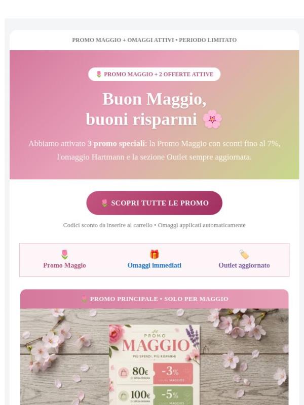 🌷 Promo Maggio attiva: sconti fino al 7% + omaggio Hartmann