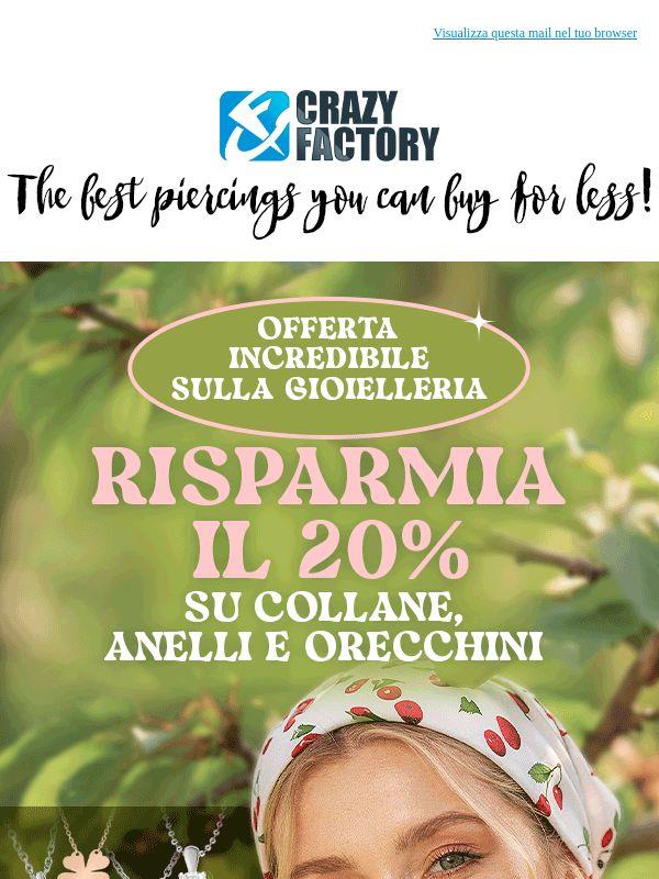 📢 20% di sconto su orecchini, anelli e collane,