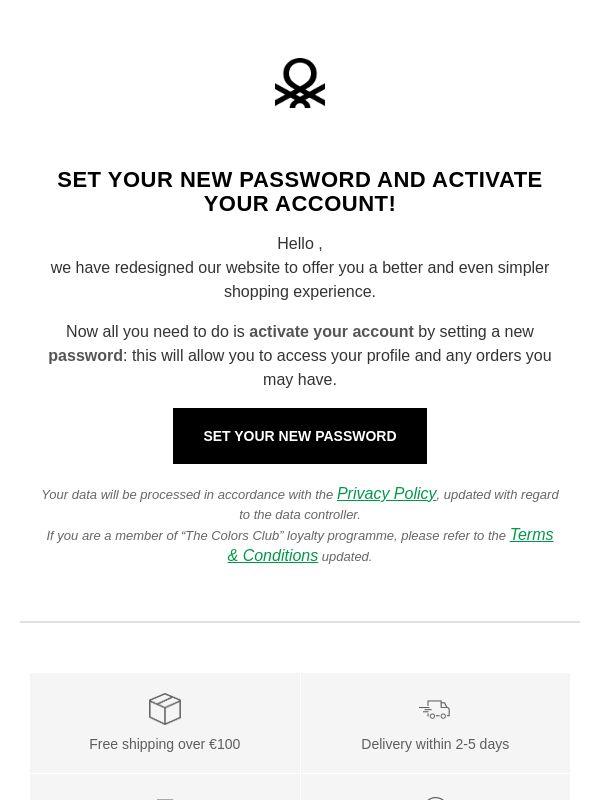 Activate your new Benetton account now
