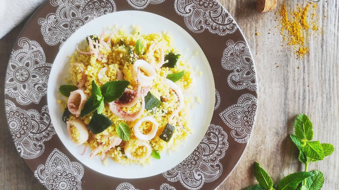 Cous cous con totani, zucchine e menta