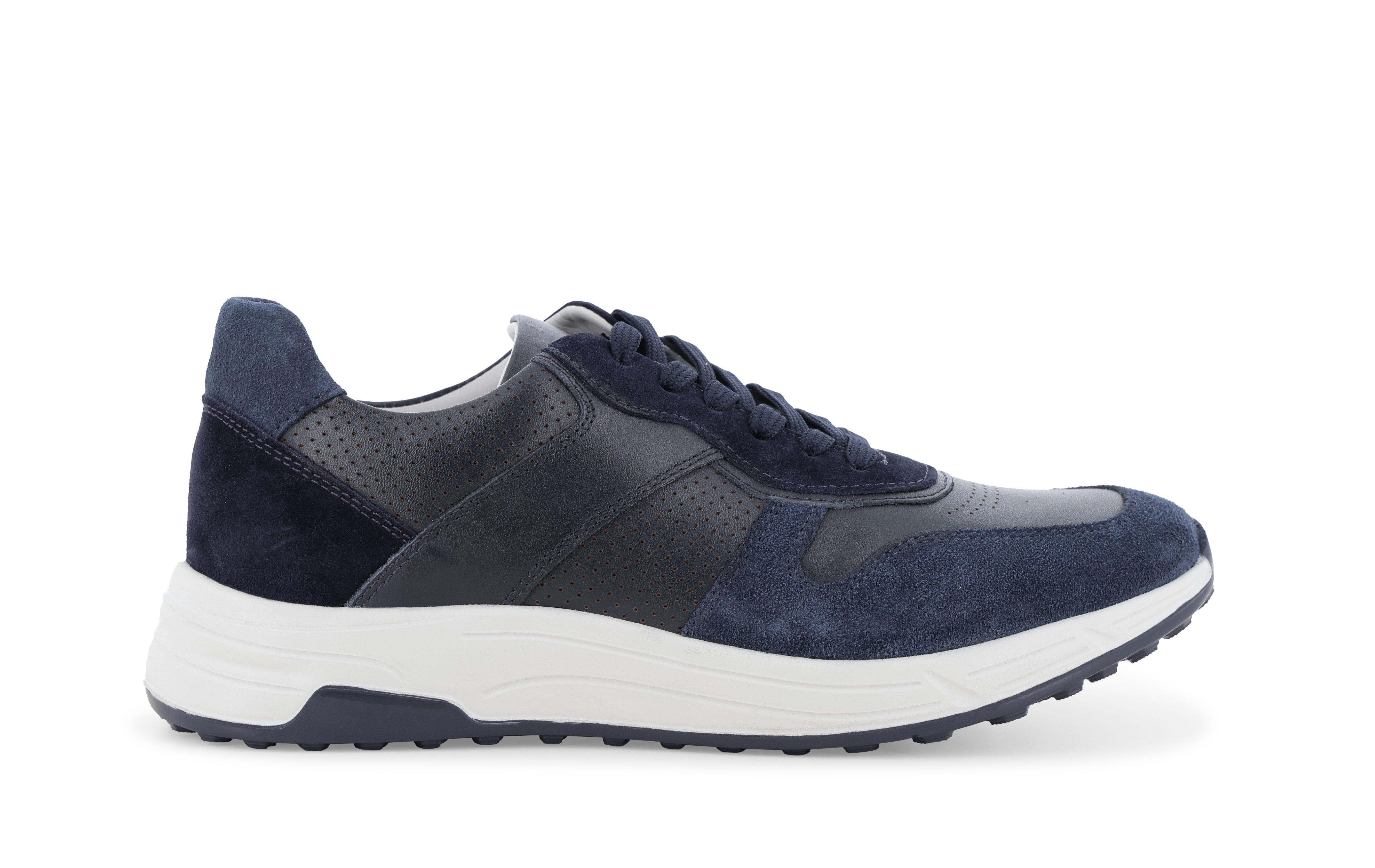 Sneakers sportiva blu navy in camoscio e pelle traforata u56034q