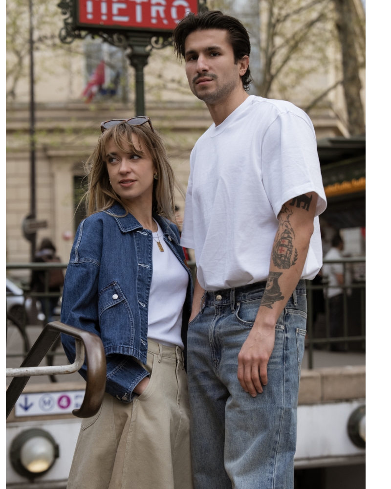 Cropped Denim Jacket - Slim Squared Neck Tee
