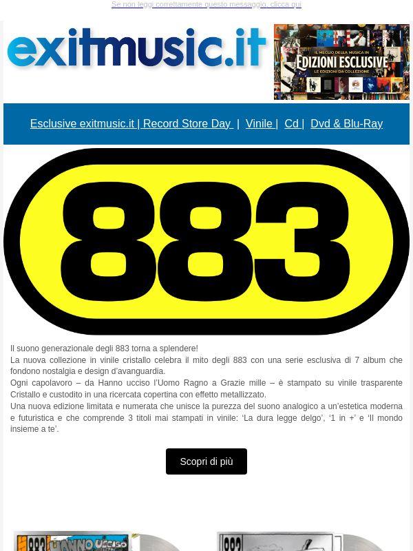 Il suono generazionale degli 883 torna a splendere! .. La nuova collezione in vinile cristallo celebra il mito degli 883 con una serie esclusiva di 7 album