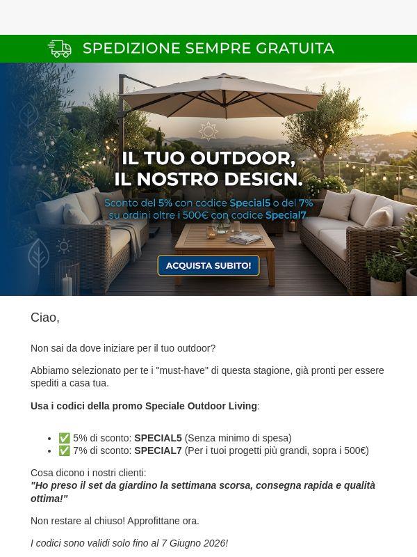 Fino al 7% di sconto per rinnovare il tuo terrazzo o giardino. Approfittane ora!
