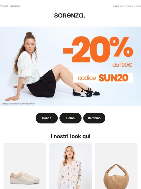 Stop 💥 -20% da 100€ con il codice SUN20