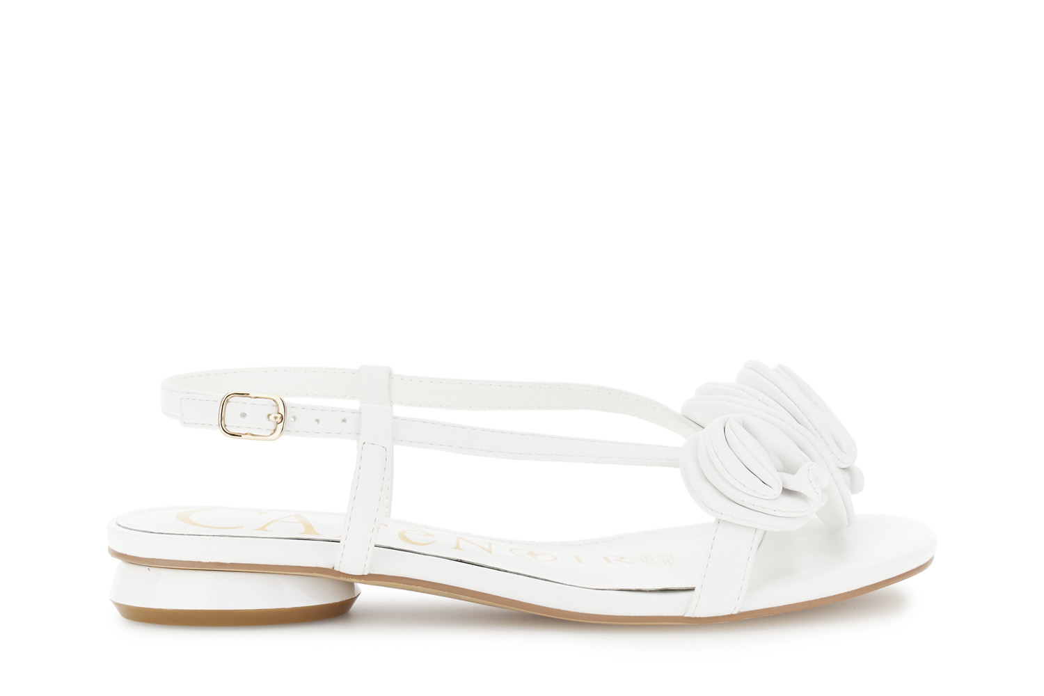 Image of sandali effetto pelle con applicazioni fiori off white
