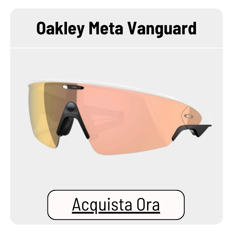 Oakley Meta Vanguard shield sunglasses with pink‑orange mirrored single lens, white frame and black nose pad, product image