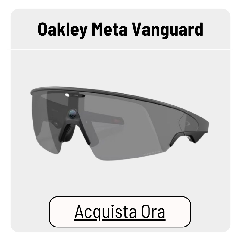 Oakley Meta Vanguard wraparound sunglasses with dark lens and built-in front camera, angled product view