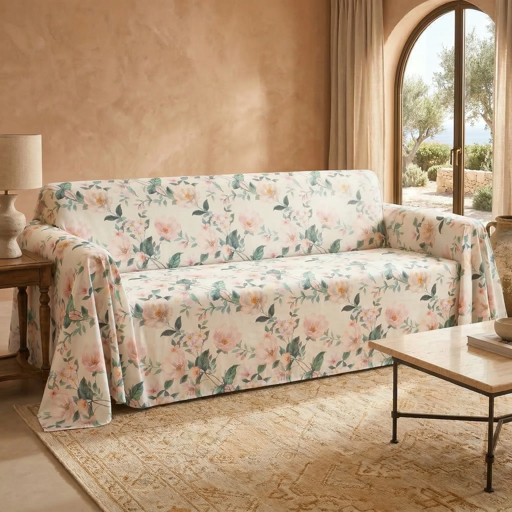 Image of Telo Copritutto in Percalle di <br>Cotone Fantasia Floreale - <b>Clea