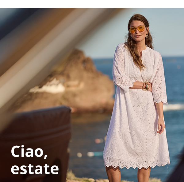 Abito midi con pizzo Sangallo, scollo a tunica e maniche a 3/4
