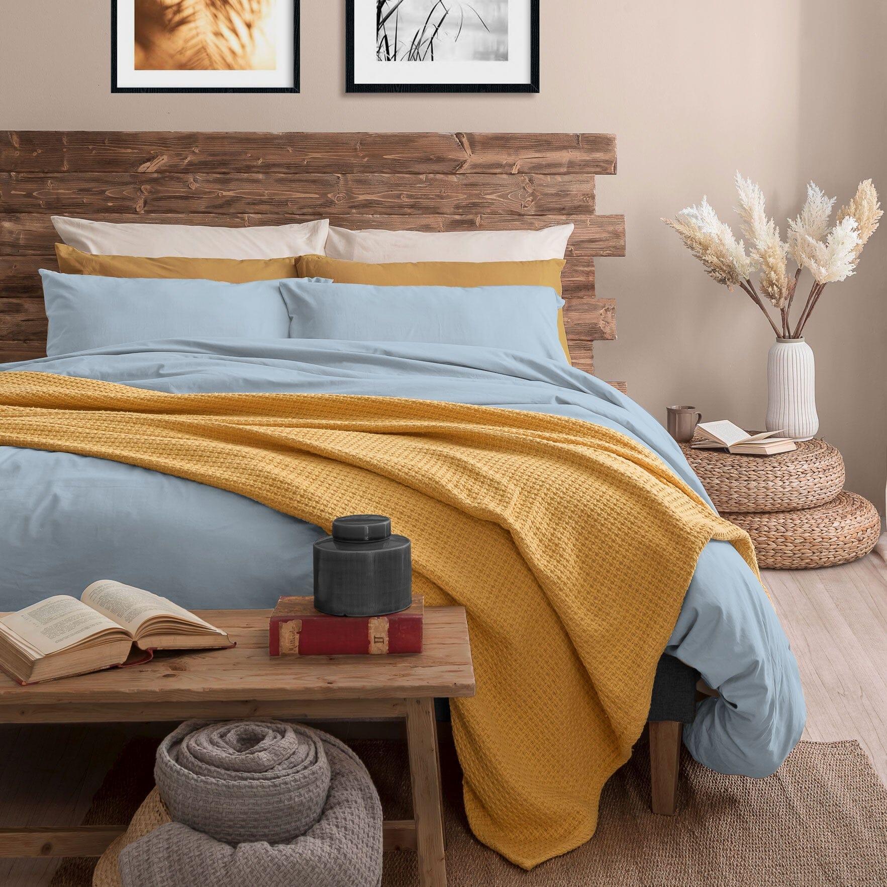 Completo Letto Matrimoniale in Microfibra Softy Yarn - Tinta Unita Azzurro - Amo La Casa Shop