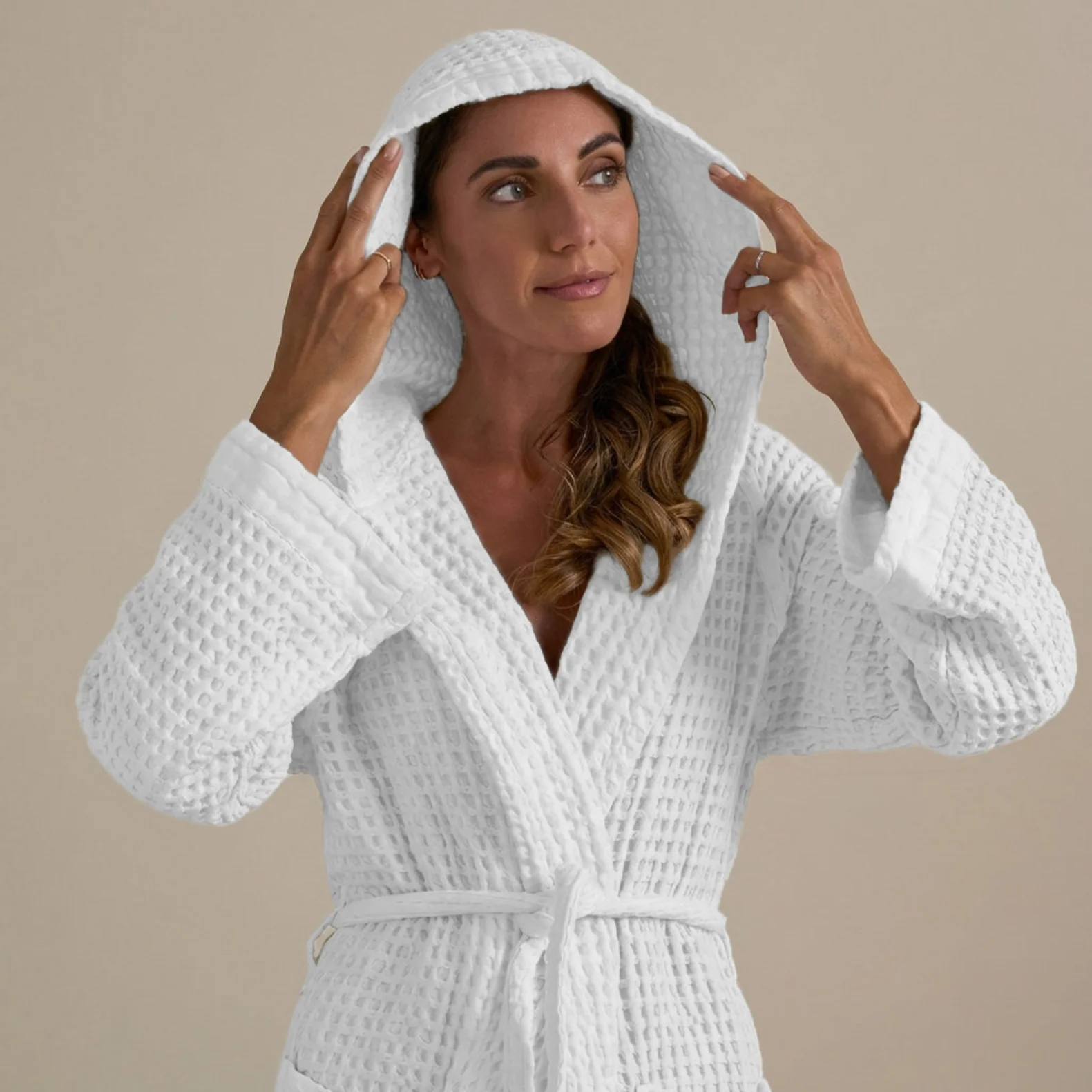 Image of Accappatoio con Cappuccio Nido <br>d'Ape in Puro Cotone - <b>Jaspy