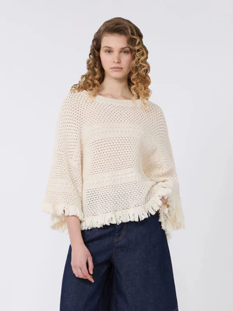 Maglia Over in Filato di Cotone / Beige