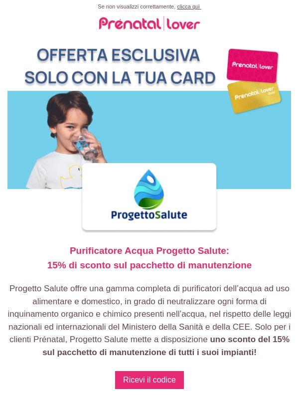Purificatore Acqua Progetto Salute:15% di sconto