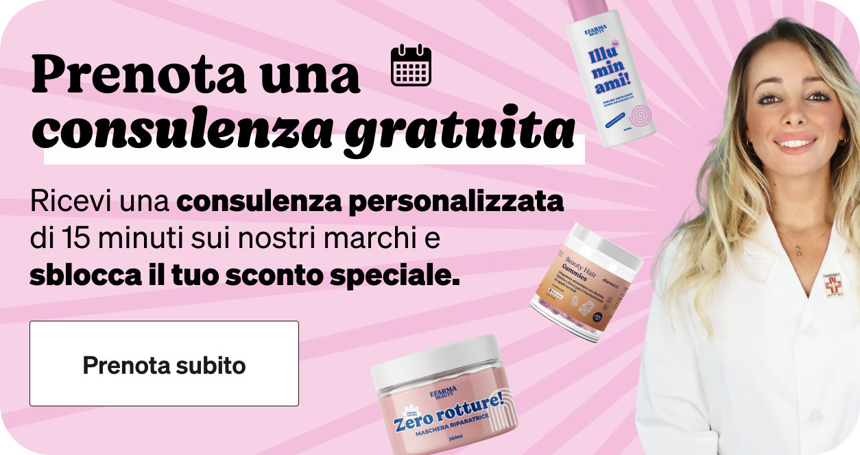 Pink banner with a smiling female consultant in a white coat, haircare product jars and button: 'Book a free 15‑minute personalised consultation'