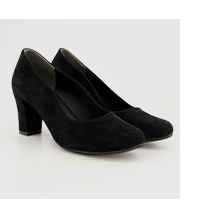 Scarpe in pelle scamosciata con orlo a onda, tacco a blocco e larghezza H