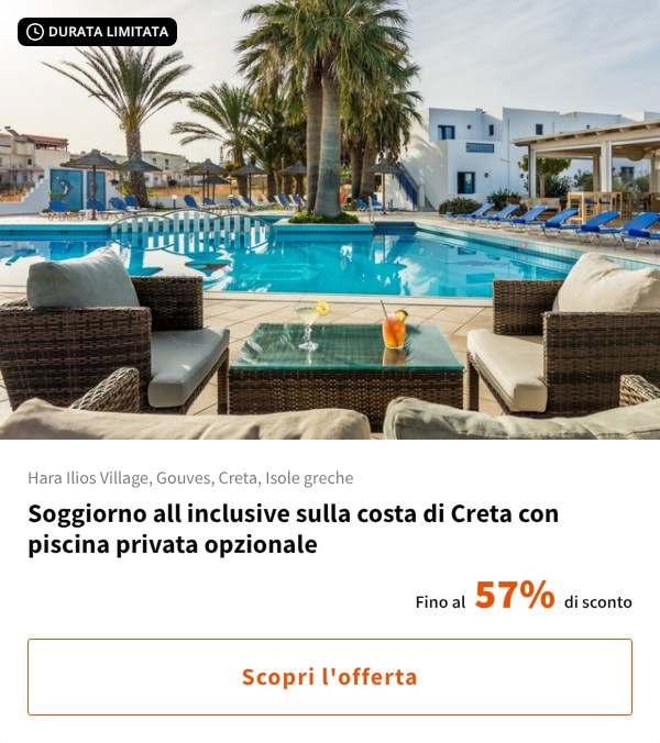 Soggiorno all inclusive sulla costa di Creta con piscina privata opzionale