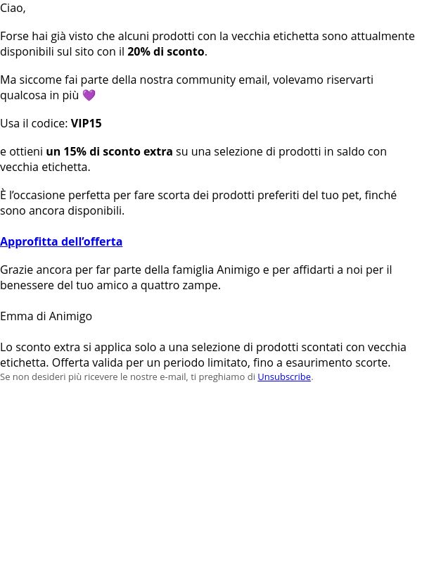 Cosa?! Un 15% di sconto extra per te!