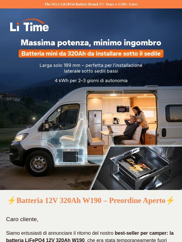 📢  Il tuo best-seller è tornato! Batteria LiFePO4 12V 320Ah W190 – Preordine con sconto 8%