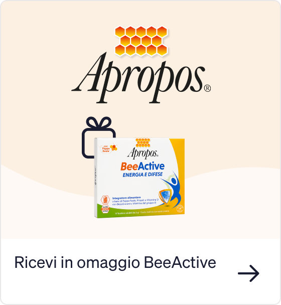 Apropos BeeActive dietary supplement box with honeycomb logo and gift offer banner