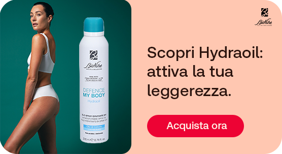 “Donna in abbigliamento intimo accanto a uno spray corpo Bionike Defence My Body Hydraoil. Testo: ‘Scopri Hydraoil: attiva la tua leggerezza’ con pulsante ‘Acquista ora’.” “Donna in abbigliamento intimo accanto a uno spray corpo Bionike Defence My Body Hydraoil. Testo: ‘Scopri Hydraoil: attiva la tua leggerezza’ con pulsante ‘Acquista ora’.”