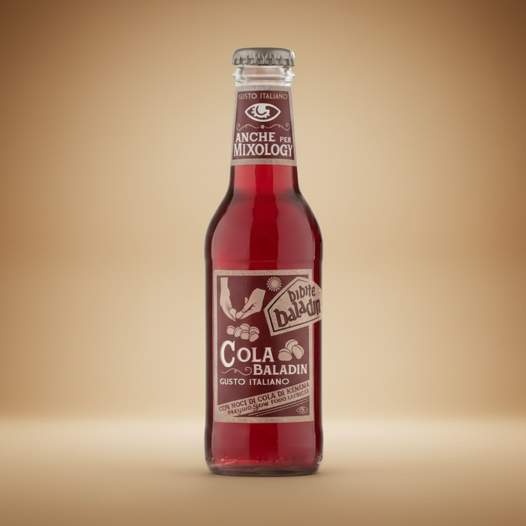 A bottle of Baladin Cola with Italian text and graphics.