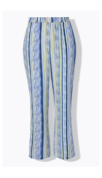 Pantaloni modello Rose in mussola con taglio della gamba ampio, cintura elastica e righe