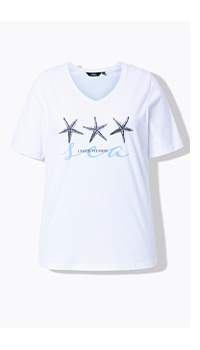 T-shirt classica con stelle marine, scollo a V e mezze maniche