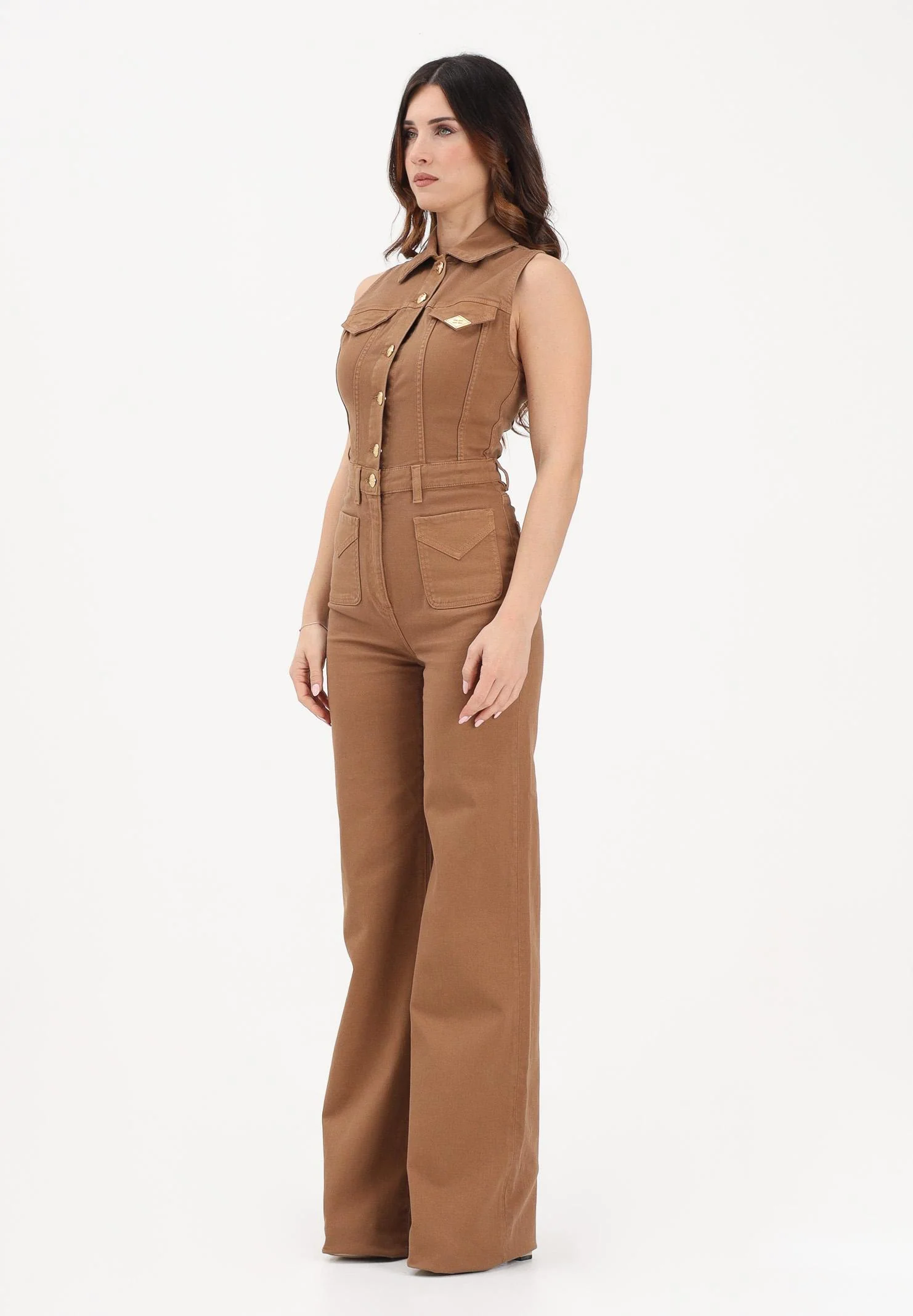 Image of ELISABETTA FRANCHI Tuta in denim cuoio da donna