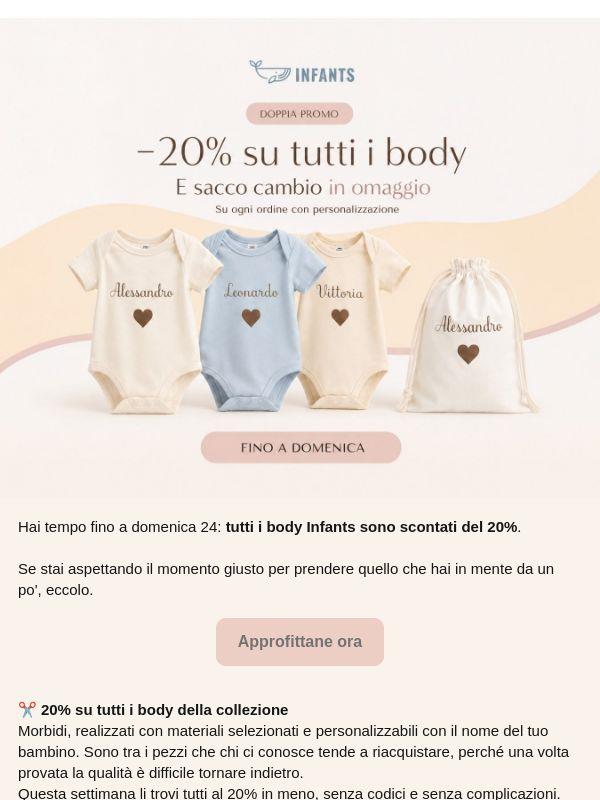 20% su tutti i body Infants, solo fino a domenica