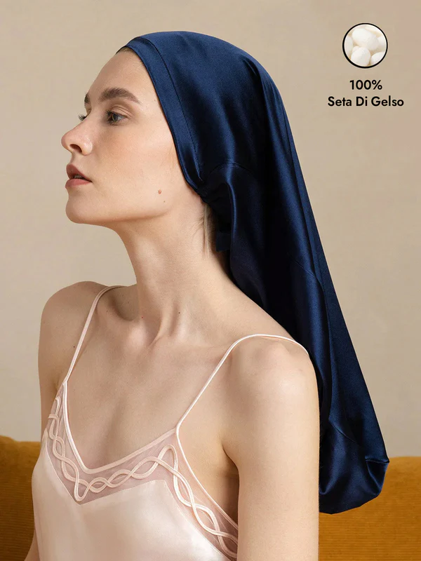 Image of Pura Seta Elegante Lunga Notte Cuffia
