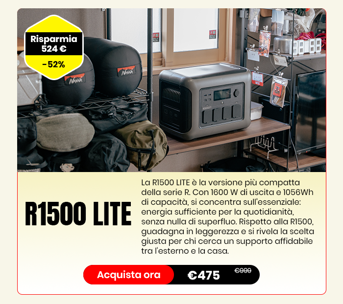R1500 LITE Centrale Elettrica Portatile 1600W 1056Wh LiFeP04 Batteria