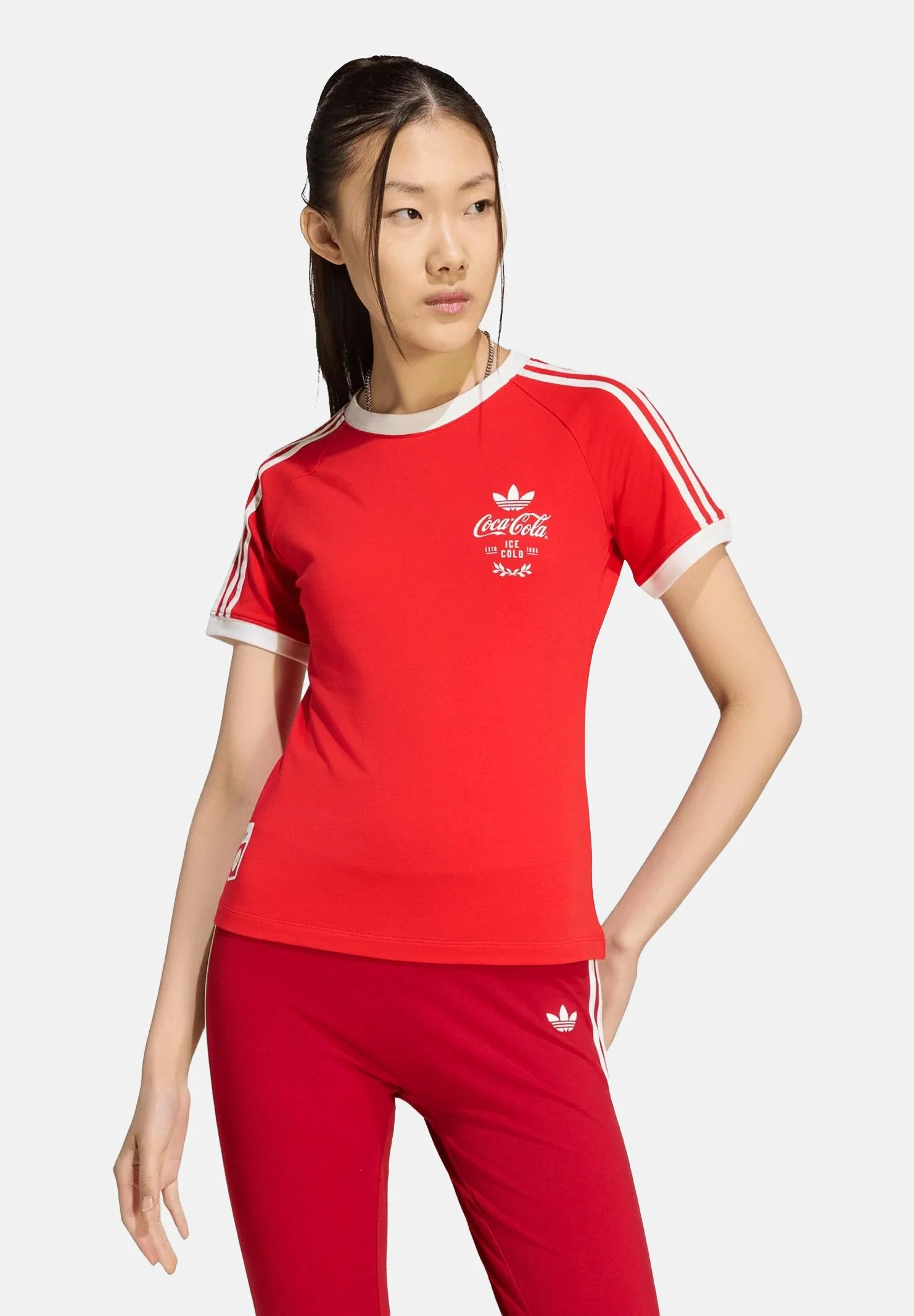 Image of ADIDAS ORIGINALS T-shirt a manica corta 3 STRIPES rossa da donna