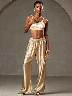 Image of 19Momme Pantaloni alla Moda con Vita Alta e Gamba Larga
