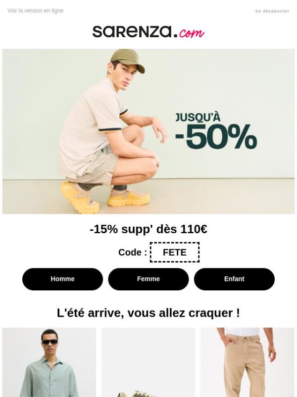 OPERATION VESTIAIRE d'ETE ☀ ️jusqu'à -50% sur  Lacoste, Marvin & Co, et bien d'autres !