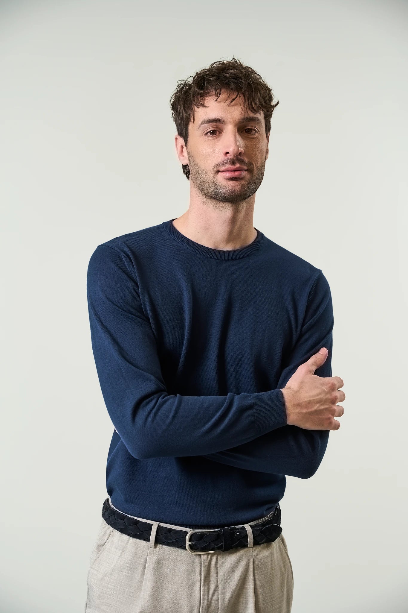 Image of Maglia girocollo cotone blu