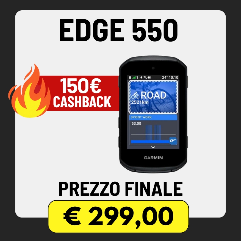 Garmin Edge 550 cycling GPS device with €150 cashback badge and final price €299