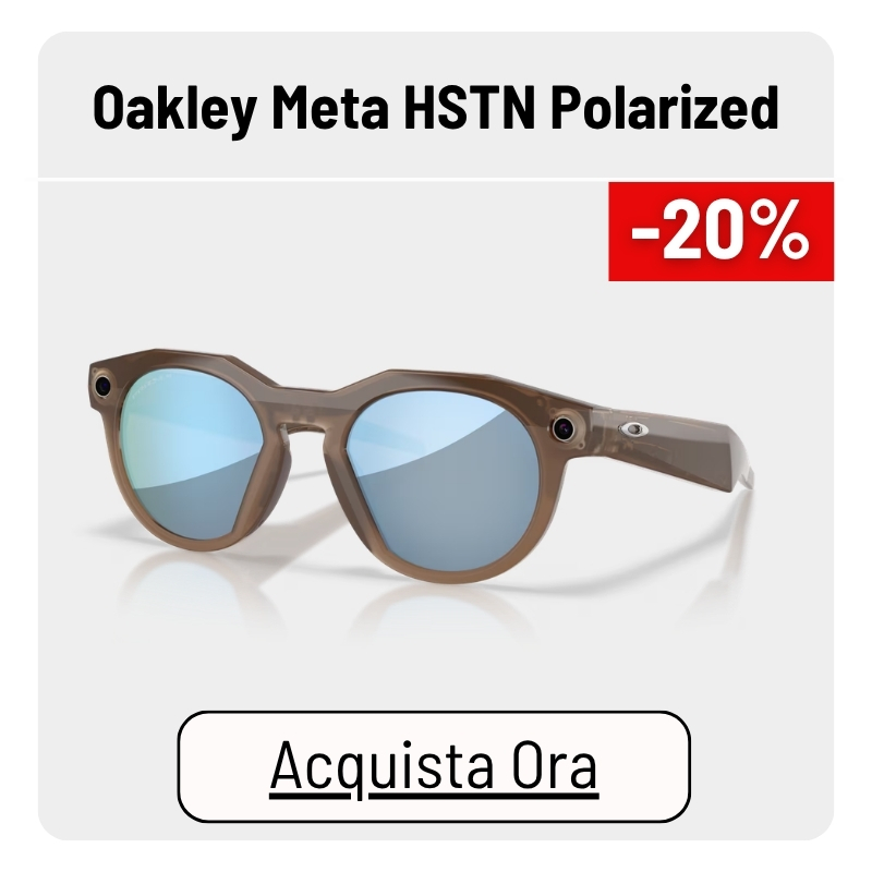 Oakley Meta HSTN polarised sunglasses, brown translucent round frame with blue mirrored lenses, -20% sale