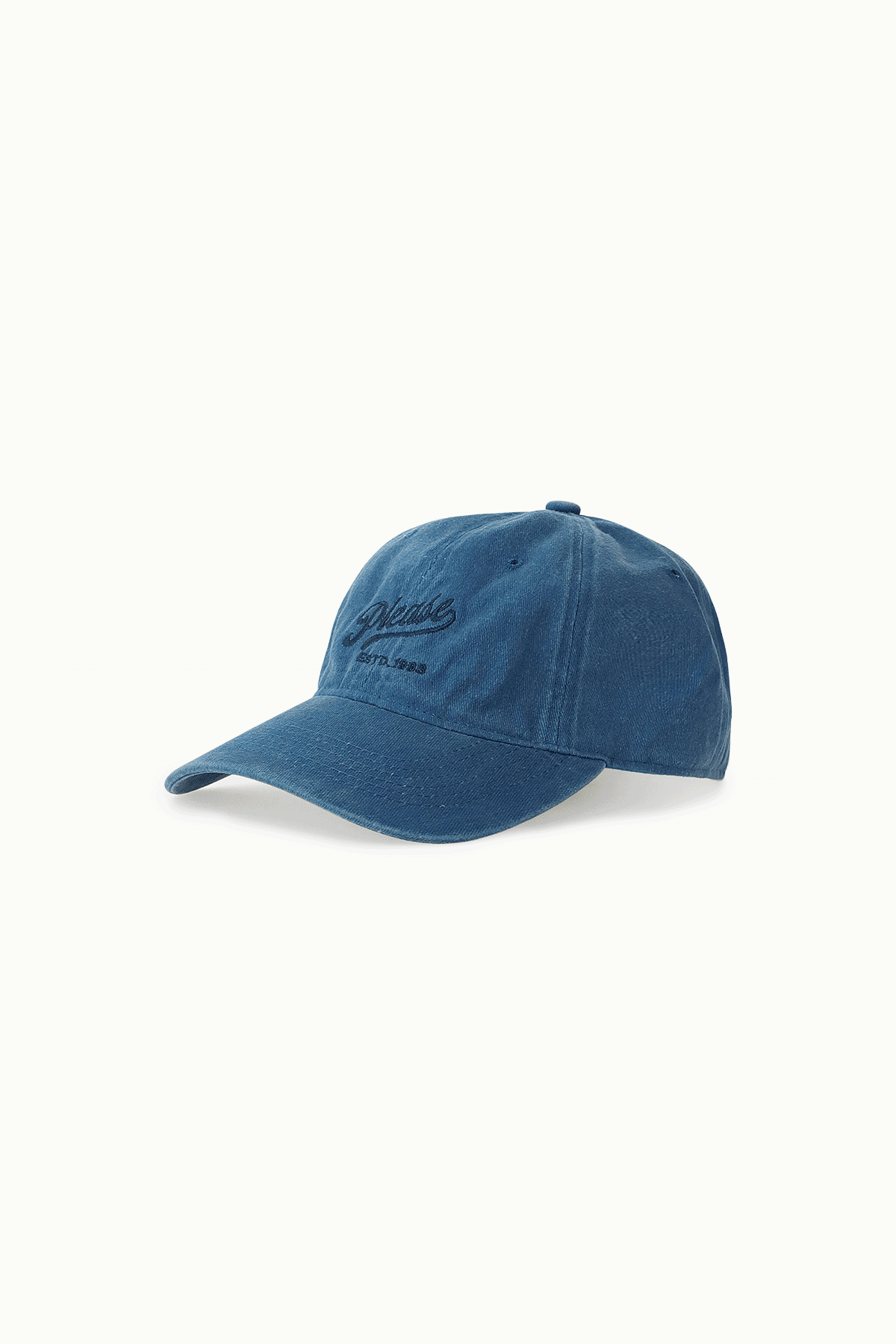 Four corduroy baseball caps in blue, beige, pink and red with embroidered logo on white background