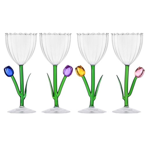 28 cl - Botanica Tulip Multiuse Goblet Optical Effect In Borosilicate Glass - Set 4 Pcs - Version 1
