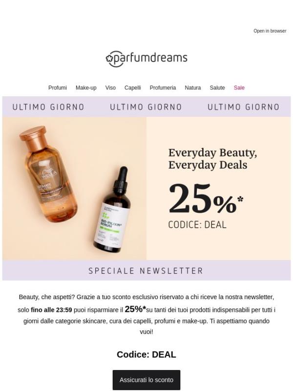 L’offerta termina alle ore 23:59: 25% di sconto con la newsletter 🫨